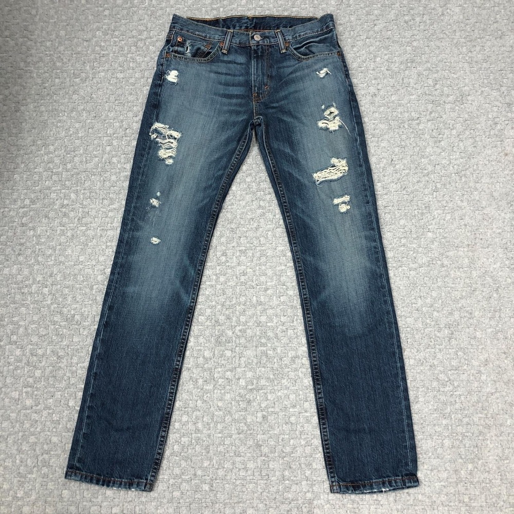 Levis 511 Jeans Mens 30x32 Blue Distressed Slim Fit Denim Pants Everyday Casual